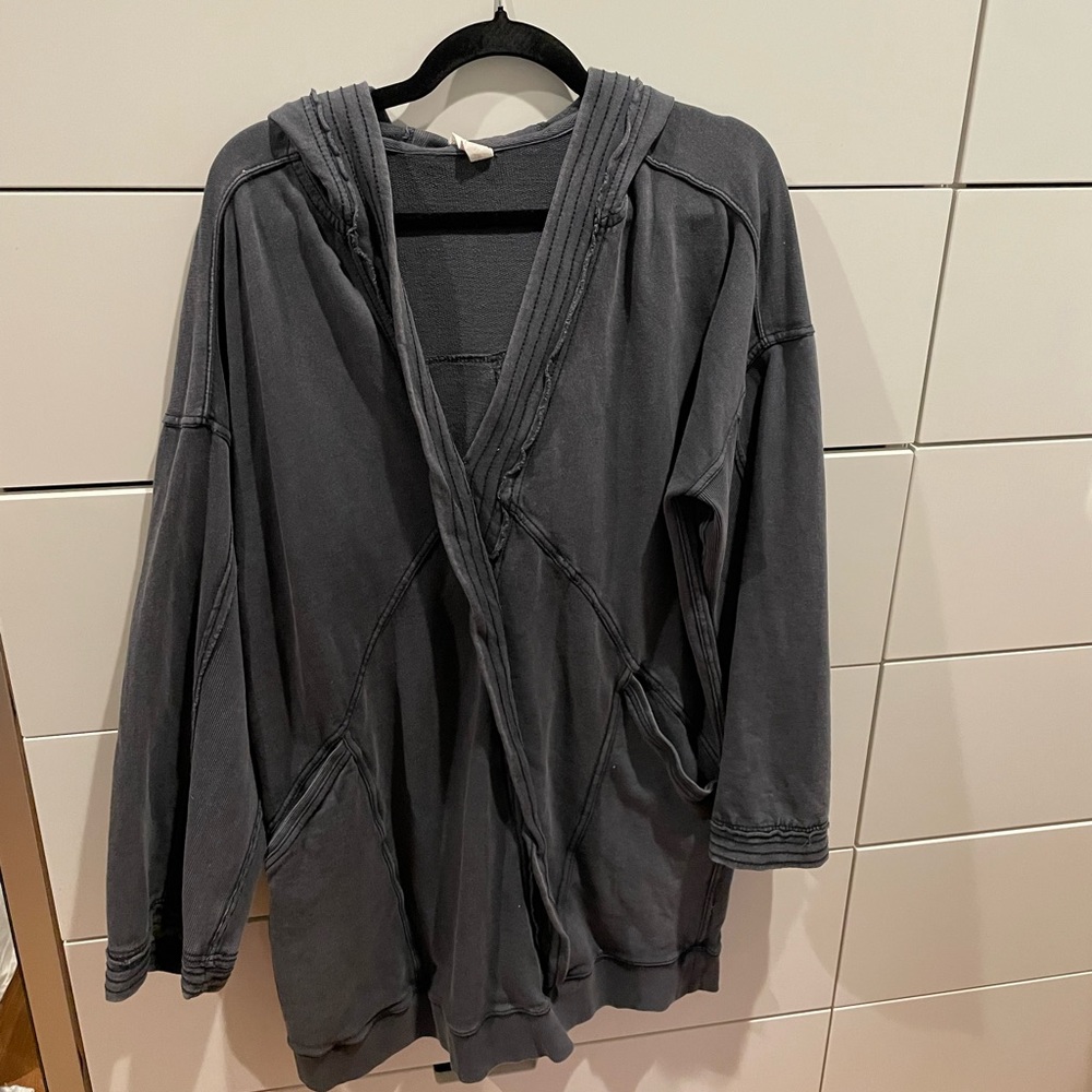 Daily Practice by Anthropologie Dark Gray Hooded Sweater Mini Dress